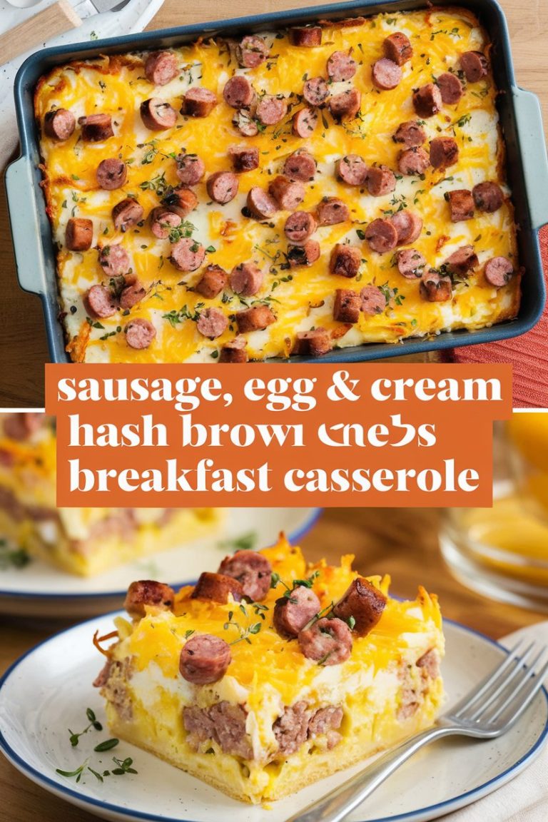 Sausage, Egg & Cream Cheese Hash Brown Breakfast Casserole