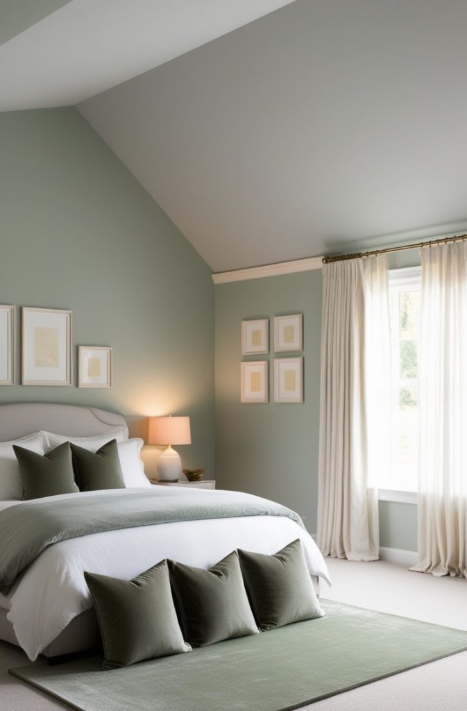 Light Grey Painted Ceiling with Sage Green Walls