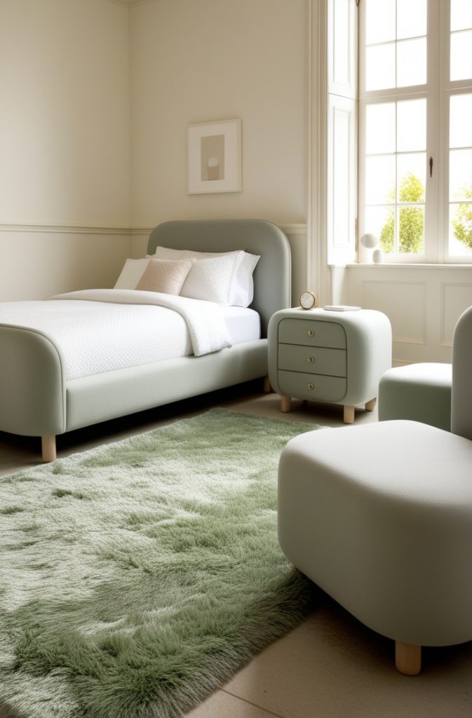 Sage Green Rug with Grey Furniture