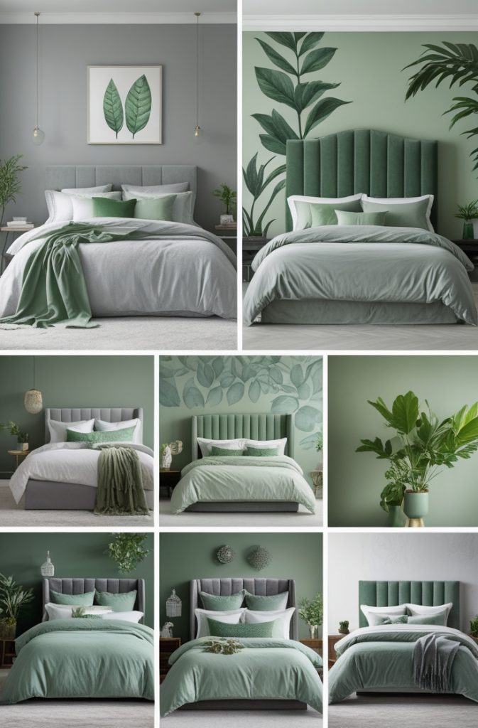 Soft Sage Green Walls with Grey Bedding