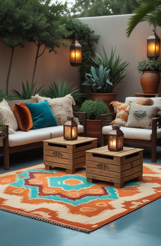 Concrete Patio with Outdoor Rug