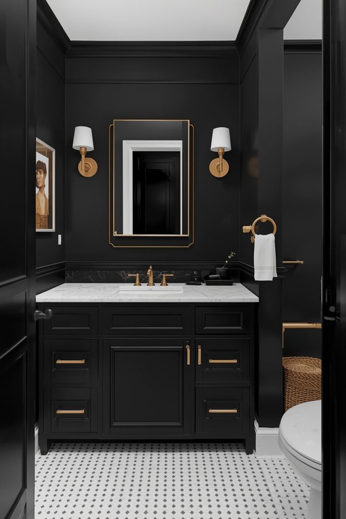  Classic Black Walls with Gold Fixtures