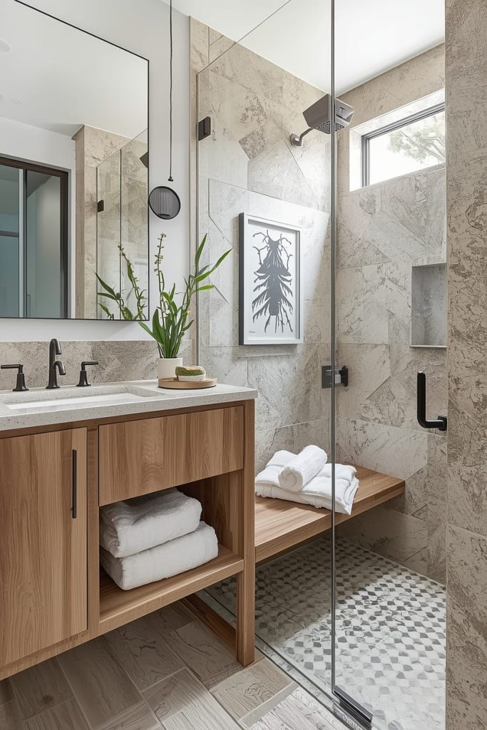 Add Bathroom Plants & Eucalyptus Shower for a Zen Bathroom Design