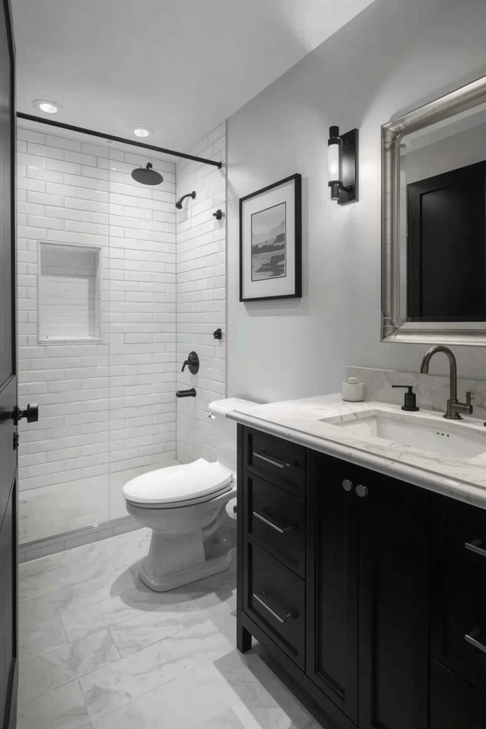 Black and White Bathroom Tiles for a Statement Floor