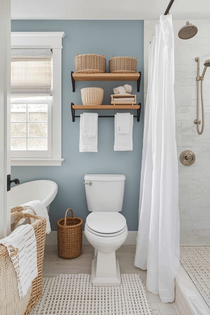 Coastal Blue Bathroom with Natural Textures
