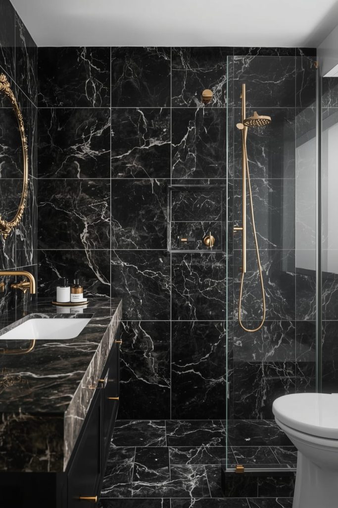 Dark Tile Bathroom for Texture & Depth
