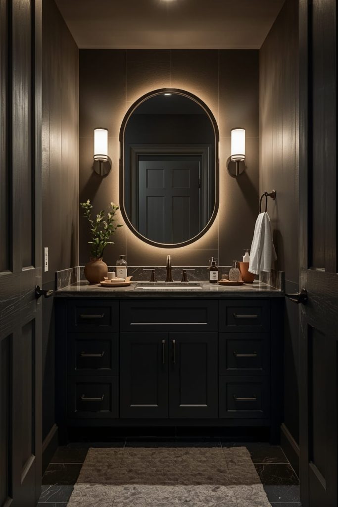 Industrial Bathroom Design with Dark Elements